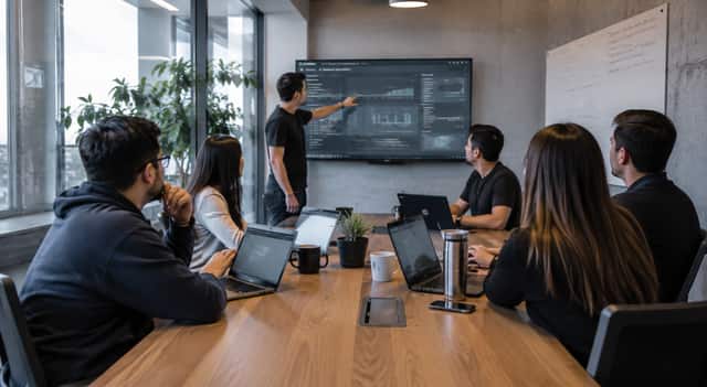 A technical team working together