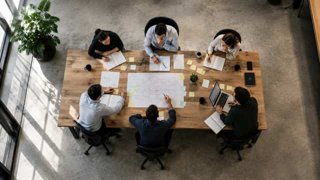 A team gathered around a table